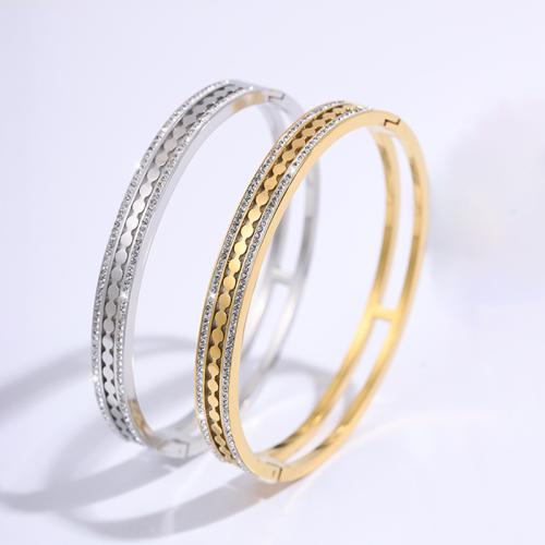 Bracelet en acier inoxydable, Acier inoxydable 304, Placage, unisexe & avec strass & creux, plus de couleurs à choisir, Vendu par PC