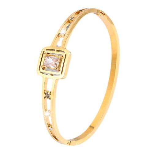 Bracelete de aço inoxidável, Aço inoxidável 304, 18K banhado a ouro, para mulher & com strass & vazio, vendido por PC