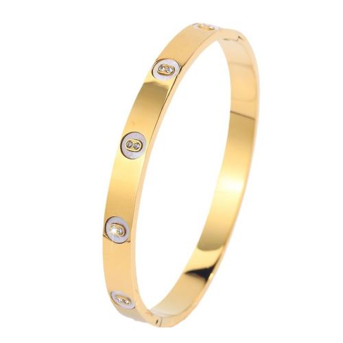 Bracelete de aço inoxidável, Aço inoxidável 304, with concha branca, banhado a ouro 18k, joias de moda & para mulher & com strass, vendido por PC