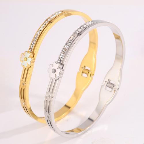 Bracelete de aço inoxidável, Aço inoxidável 304, with concha branca, banhado, unissex & com strass & vazio, Mais cores pare escolha, vendido por PC
