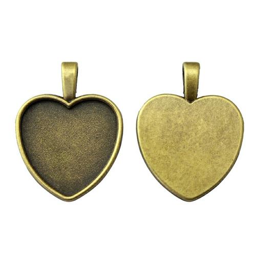 Sinc Alloy siogairlín Cabochon Socrú, Croí, plátáilte, DIY, dath cré-umha antique, Trastomhas Istigh:Thart 25mm, Díolta De réir PC