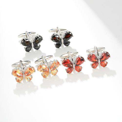 Boutons de manchette, laiton, avec zircon cubique, papillon, Placage, bijoux de mode & unisexe, plus de couleurs à choisir, Vendu par paire