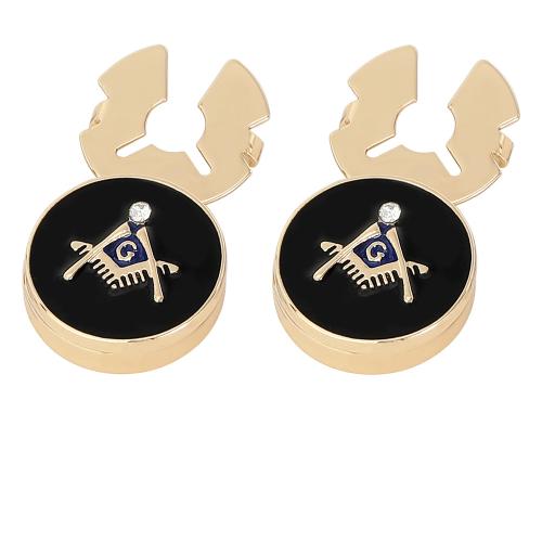 Boutons de manchette, alliage de zinc, Rond, Placage, pour homme & émail & avec strass, doré, Vendu par paire