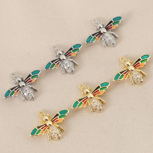 Befestigter Zirkonia Messing Anhänger, Biene, plattiert, DIY & Micro pave Zirkonia & Emaille, keine, frei von Nickel, Blei & Kadmium, 10PCs/Tasche, verkauft von Tasche