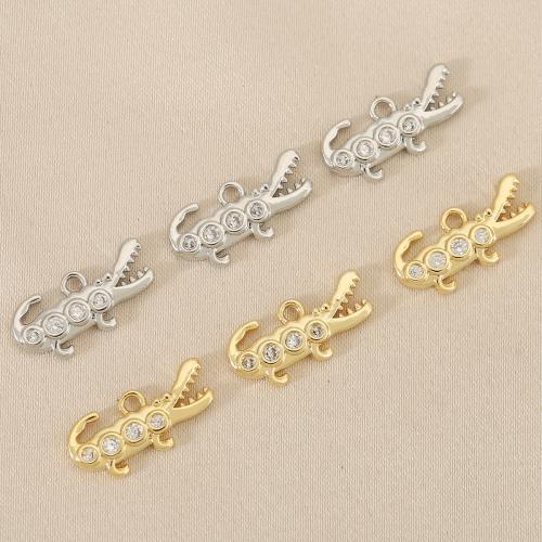 Befestigter Zirkonia Messing Anhänger, Krokodil, plattiert, DIY & Micro pave Zirkonia, keine, frei von Nickel, Blei & Kadmium, 10PCs/Tasche, verkauft von Tasche