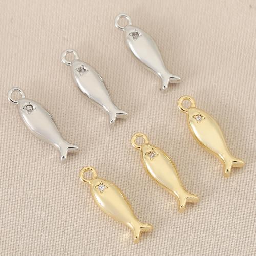 Cubique Pendentif en laiton zircon pavent, poisson, Placage, DIY & pavé de micro zircon, plus de couleurs à choisir, protéger l'environnement, sans nickel, plomb et cadmium, 10PC/sac, Vendu par sac