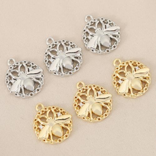 Cubique Pendentif en laiton zircon pavent, abeille, Placage, DIY & pavé de micro zircon & creux, plus de couleurs à choisir, protéger l'environnement, sans nickel, plomb et cadmium, 10PC/sac, Vendu par sac