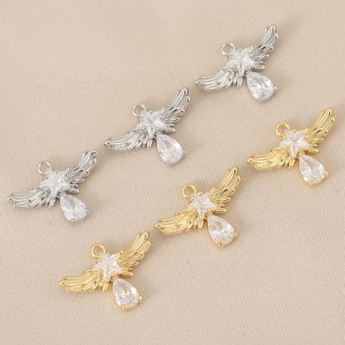 Cubique Pendentif en laiton zircon pavent, aile d'ange, Placage, DIY & pavé de micro zircon, plus de couleurs à choisir, protéger l'environnement, sans nickel, plomb et cadmium, 10PC/sac, Vendu par sac