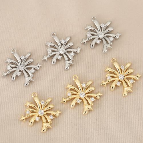 Cubique Pendentif en laiton zircon pavent, fleur, Placage, DIY & pavé de micro zircon, plus de couleurs à choisir, protéger l'environnement, sans nickel, plomb et cadmium, 10PC/sac, Vendu par sac