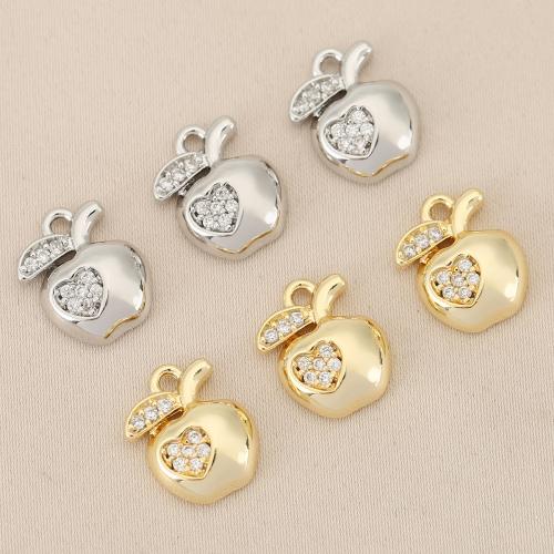 Cubique Pendentif en laiton zircon pavent, pomme, Placage, DIY & pavé de micro zircon, plus de couleurs à choisir, protéger l'environnement, sans nickel, plomb et cadmium, 10PC/sac, Vendu par sac