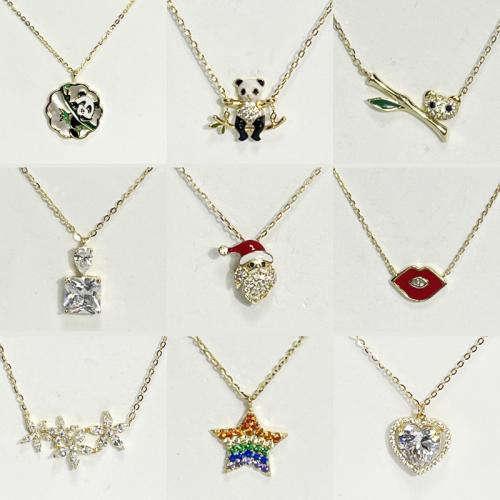 925 Sterling Silber Halskette, goldfarben plattiert, Oval-Kette & verschiedene Stile für Wahl & für Frau & Emaille & mit Strass, Länge ca. 16 ZollInch, verkauft von PC