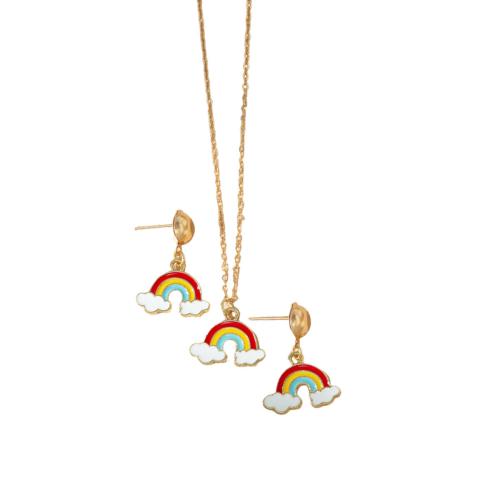 alliage de zinc parure de bijoux, boucle d'oreille & collier, Placage de couleur d'or, 2 pièces & styles différents pour le choix & pour femme & émail, necklace length 42-47cm, earring length 20-25mm, Vendu par fixé
