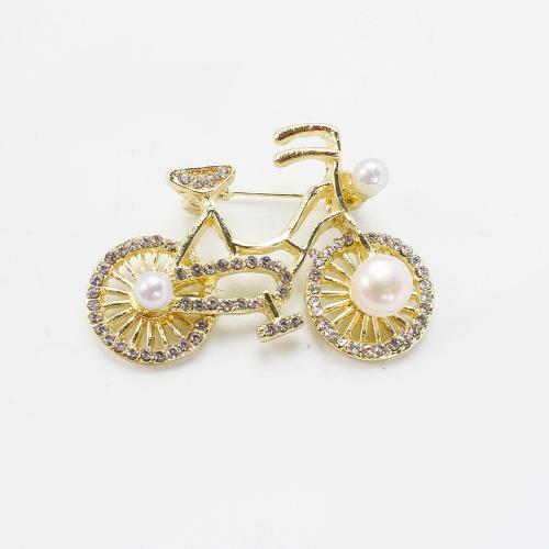 Sladkovodní Pearl Brož, Zinek, s Sladkovodní Pearl, Kolo, barva pozlacený, módní šperky & s drahokamu, více barev na výběr, 45.14x15.81x32.45mm, Prodáno By PC