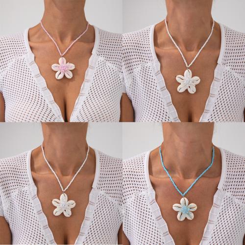 Glass Seed Beads Necklace Shell with Seedbead gold color plated fashion jewelry Sold By PC