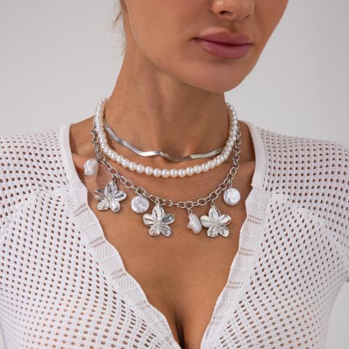 Multi Layer Necklace Zinc Alloy with Copper Coated Iron & iron chain & Plastic Pearl gold color plated 3 pieces & fashion jewelry Sold By Set