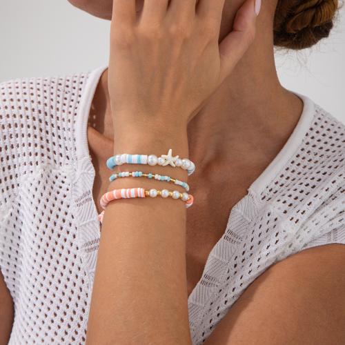 Wrap Bracelet Zinc Alloy with Seedbead & Copper Coated Plastic & Plastic Pearl gold color plated 3 pieces & fashion jewelry Sold By Set