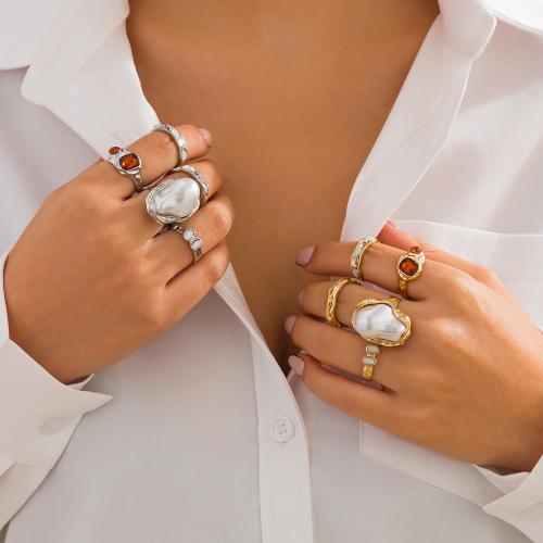 Zinc Alloy Finger Ring with Plastic Pearl gold color plated fashion jewelry Sold By Bag