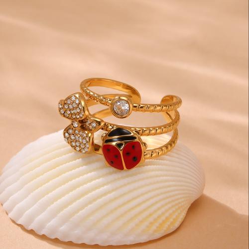 Zirkonia Edelstahl-Finger- Ring, 304 Edelstahl, goldfarben plattiert, Modeschmuck & Micro pave Zirkonia & Emaille, keine, verkauft von PC