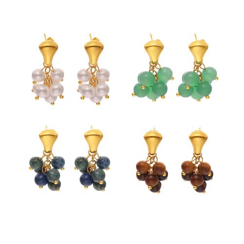 Stainless Steel Drop Earring 304 Stainless Steel with Natural Stone & Tiger Eye & Crystal & Plastic Pearl gold color plated fashion jewelry Sold By Pair