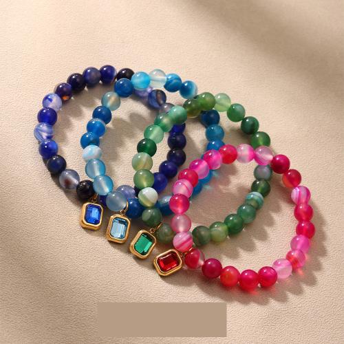 Bracelet de bijou en agate , Acier inoxydable 304, avec Agate, Placage de couleur d'or, bijoux de mode & pavé de micro zircon, plus de couleurs à choisir, Vendu par PC