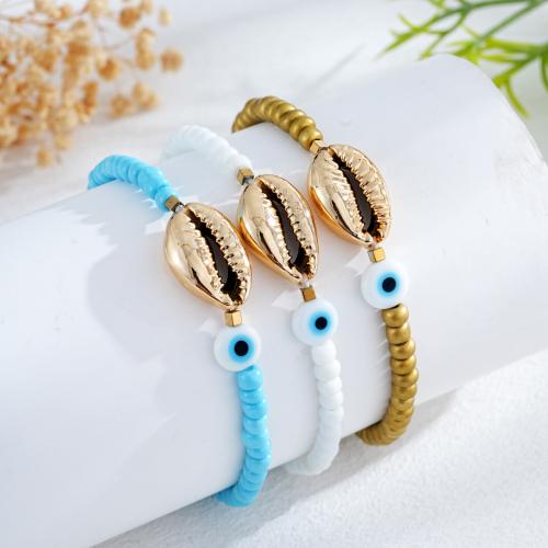 Evil Eye Schmuck Armband, 304 Edelstahl, mit Muschel & Lampwork, goldfarben plattiert, Modeschmuck, keine, verkauft von PC