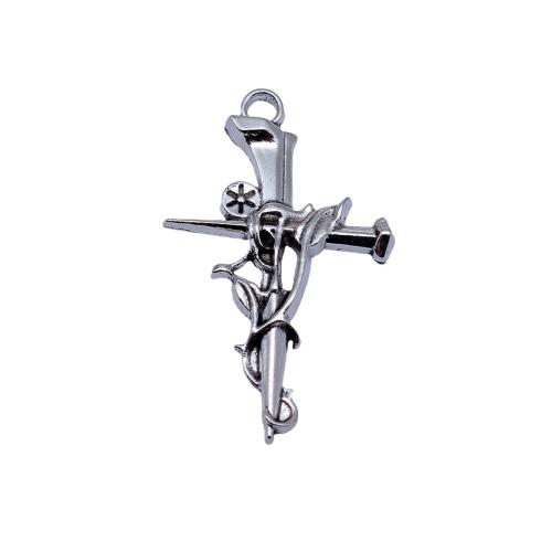 Zinc Alloy Cross Pendants plated DIY & hollow antique silver color Sold By Bag