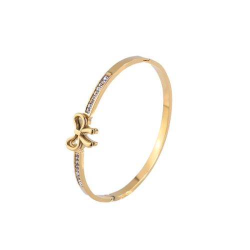 304 Stainless Steel Bangle & for woman & with rhinestone golden Sold By PC