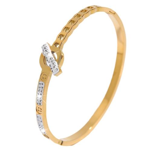 304 Stainless Steel Bangle plated for woman & with rhinestone & hollow golden Sold By PC