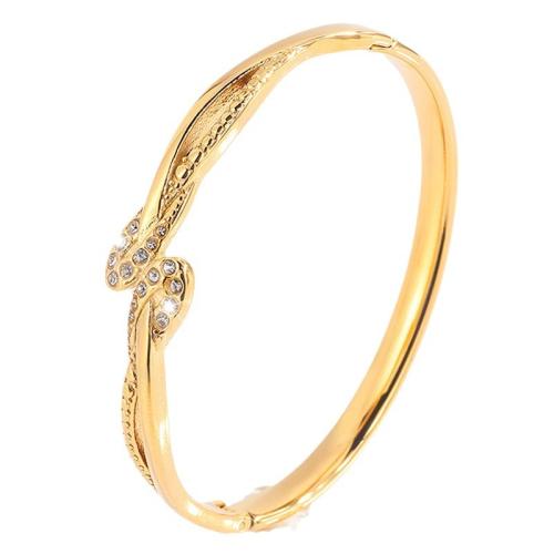 304 Stainless Steel Bangle plated for woman & with rhinestone & hollow golden Sold By PC