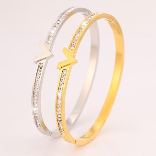 304 Stainless Steel Bangle fashion jewelry & Unisex & with rhinestone Sold By PC