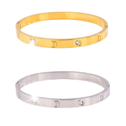 304 Edelstahl Armreif, plattiert, Modeschmuck & für Frau & mit Strass, keine, Inner diameter :60mm; Width :4mm, verkauft von PC