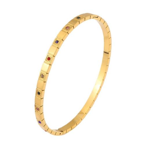 304 Stainless Steel Bangle fashion jewelry & for woman & with rhinestone golden Sold By PC