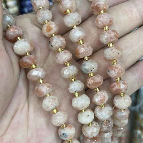 Gemstone Smycken Pärlor, Sunstone, med Seedbead, DIY, blandade färger, 7-10mm, Såld Per 38 cm Strand