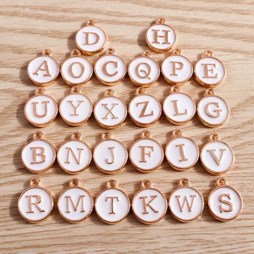 Zinc Alloy Alphabet and number Pendants Flat Round plated DIY & enamel Sold By Bag
