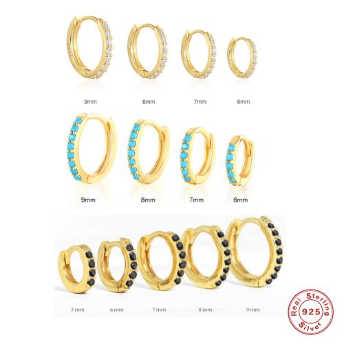 Argent sterling 925 Huggie Anneau d'oreille, avec turquoise, pavé de micro zircon & pour femme, plus de couleurs à choisir, Vendu par paire
