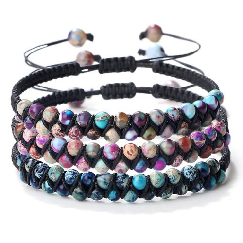 Bracelets de pierres précieuses, Jaspe d'impression, avec corde en nylon, Placage de couleur d'or, bijoux de mode & avec strass, plus de couleurs à choisir, 4x4mm, Longueur 30 cm, Vendu par PC