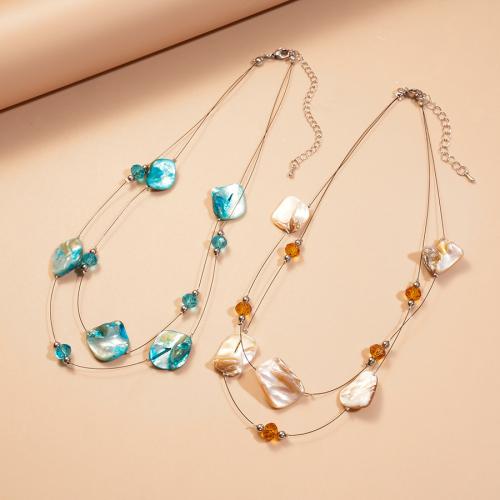 Shell Necklaces Zinc Alloy with Glass Beads & Shell gold color plated Double Layer & fashion jewelry Sold By PC