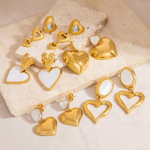 Stainless Steel Drop Earring 304 Stainless Steel with White Shell gold color plated fashion jewelry & with rhinestone Sold By Pair