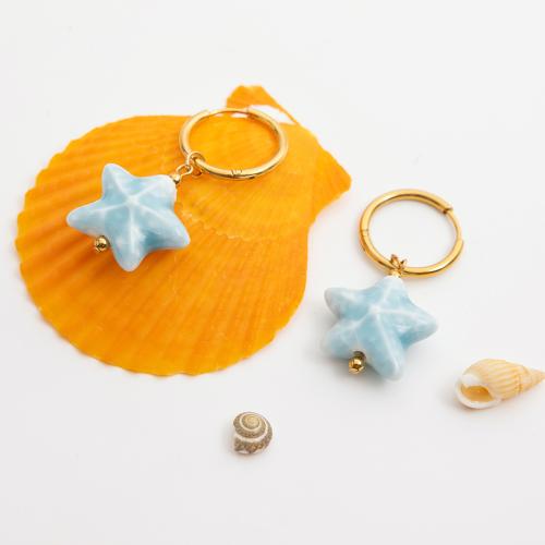 Porcelain Earrings 304 Stainless Steel with Porcelain gold color plated fashion jewelry & with rhinestone Sold By Pair