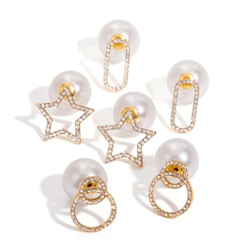 Boucle d'oreille de gaujon en acier inoxydable, Acier inoxydable 304, avec Plastique ABS perle, Placage de couleur d'or, bijoux de mode & avec strass, plus de couleurs à choisir, Vendu par paire