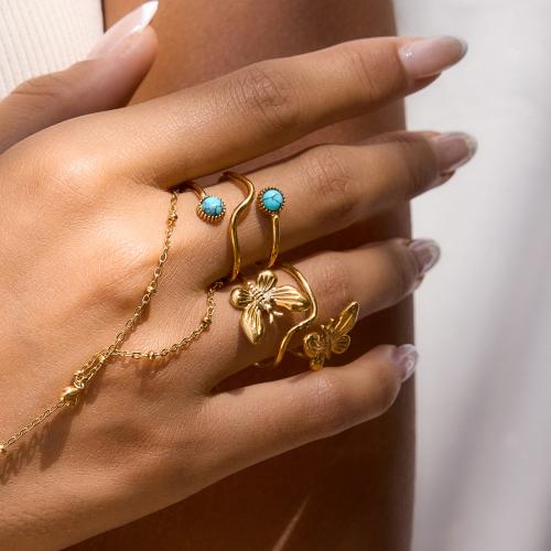 Ring Finger ze stali nierdzewnej, Stal nierdzewna 304, ze Kamień naturalny, Platerowane w kolorze złota, Podwójna warstwa & biżuteria moda, dostępnych więcej kolorów, sprzedane przez PC