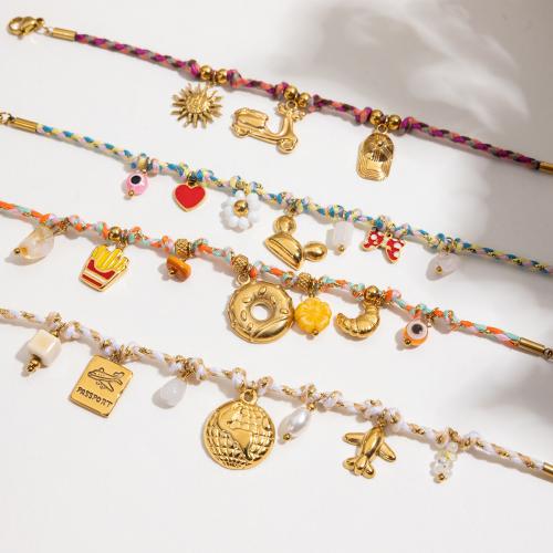 Roestvrij staal armbanden, 304 roestvrij staal, met Plastic Pearl, gold plated, mode sieraden & glazuur, meer kleuren voor de keuze, Verkocht door PC
