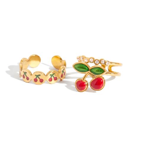 Emalia Stal nierdzewna Ring Finger, Stal nierdzewna 304, Platerowane w kolorze złota, biżuteria moda & mikro utorować cyrkonia, dostępnych więcej kolorów, sprzedane przez PC