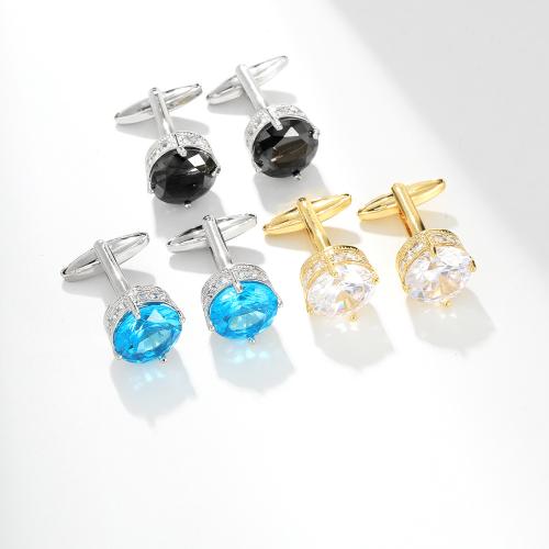 Cufflinks Brass with Cubic Zirconia Round plated fashion jewelry & Unisex Sold By Pair