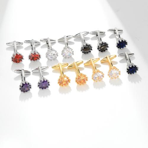 Cufflinks Brass with Cubic Zirconia plated fashion jewelry & Unisex Sold By Pair