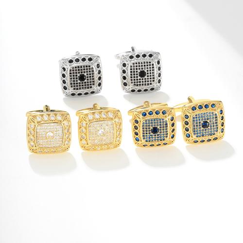 Cufflinks Brass Square plated fashion jewelry & Unisex & micro pave cubic zirconia Sold By Pair