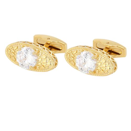 Boutons de manchette, laiton, avec zircon cubique, Placage, bijoux de mode & styles différents pour le choix & pour homme, doré, Vendu par paire