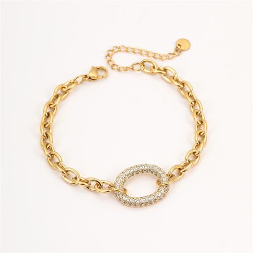 Bijoux bracelet en acier inoxydable, Acier inoxydable 304, Plaqué or 18K, styles différents pour le choix & pour femme & avec strass & creux, Vendu par PC