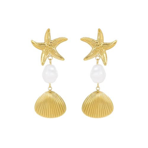 Roestvrij staal hangoorbellen, 304 roestvrij staal, met Plastic Pearl, 18K verguld, mode sieraden & voor vrouw, Verkocht door pair