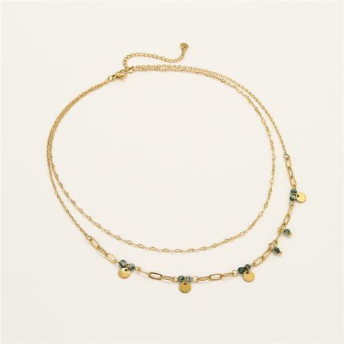 Edelstahl Schmuck Halskette, 304 Edelstahl, mit Naturstein, 18K vergoldet, Doppelschicht & Modeschmuck & für Frau, verkauft von PC